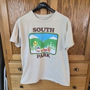 South Park Graphic Short Sleeve T-Shirt Mens Size L Light Brown TV Show Comedy